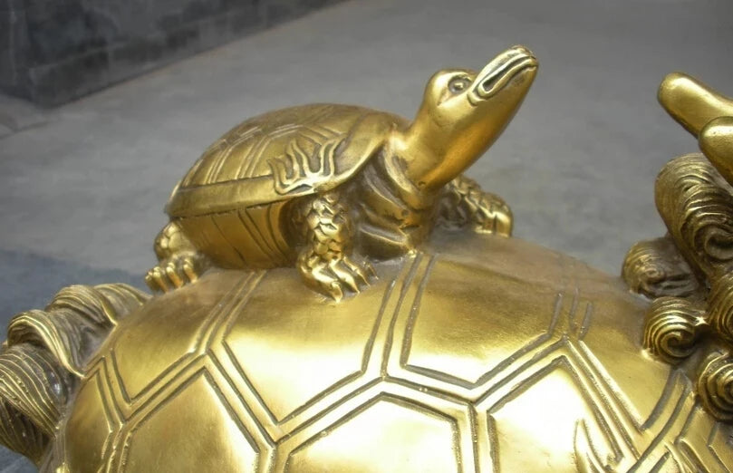 wholesale factory Chinese classical pure Brass carve Dragon Turtle Money Statue 25% off