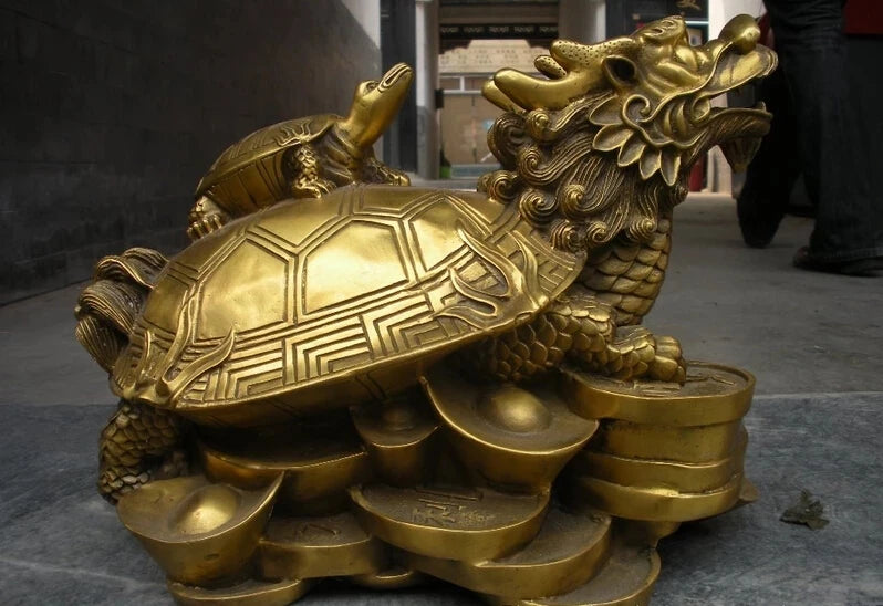 wholesale factory Chinese classical pure Brass carve Dragon Turtle Money Statue 25% off