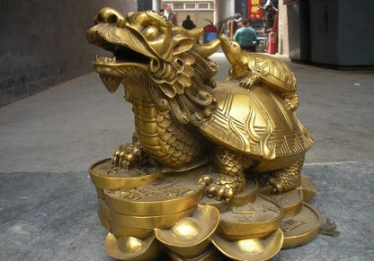 wholesale factory Chinese classical pure Brass carve Dragon Turtle Money Statue 25% off