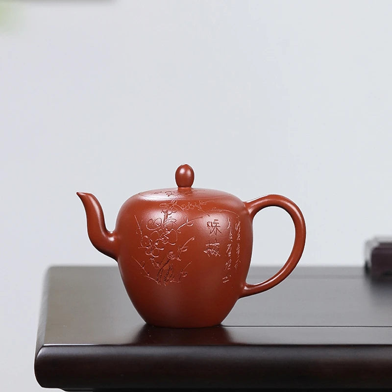 wholesales true yixing zisha tea pot full handmade carved beauty shoulder pots Chinese character wintersweet embossed dahongpao