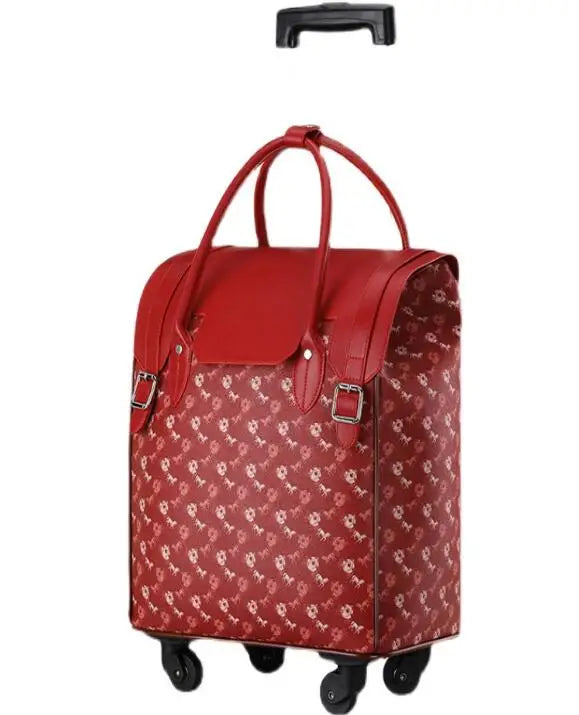 women PU Travel Trolley bag carry on hand luggage bag wheels rolling luggage bag women cabin suitcase for travel bag on wheels