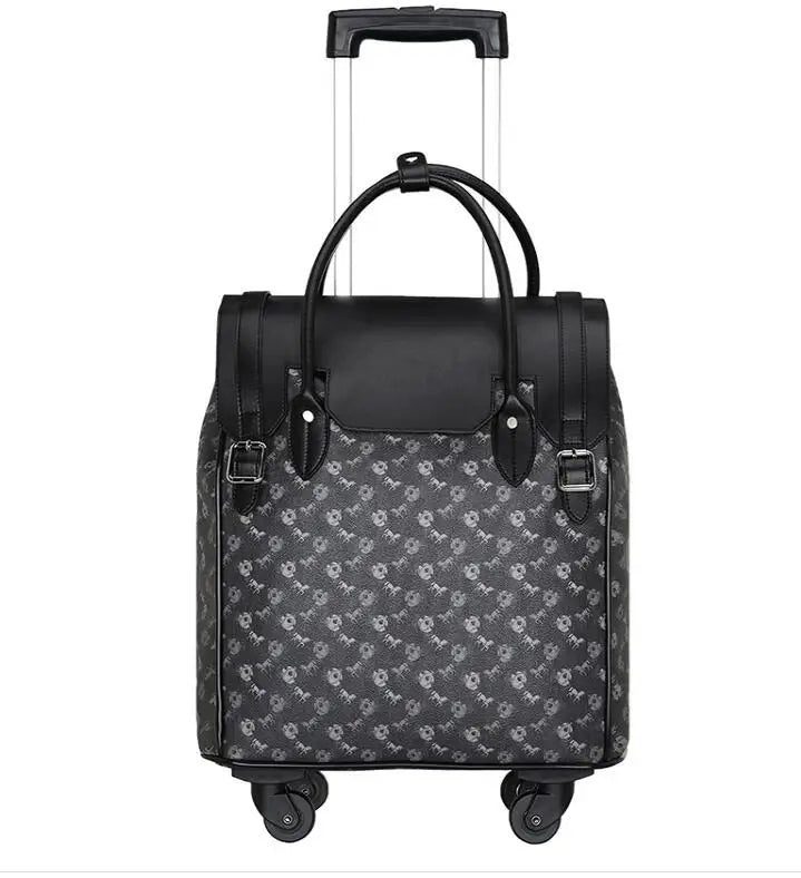 women PU Travel Trolley bag carry on hand luggage bag wheels rolling luggage bag women cabin suitcase for travel bag on wheels