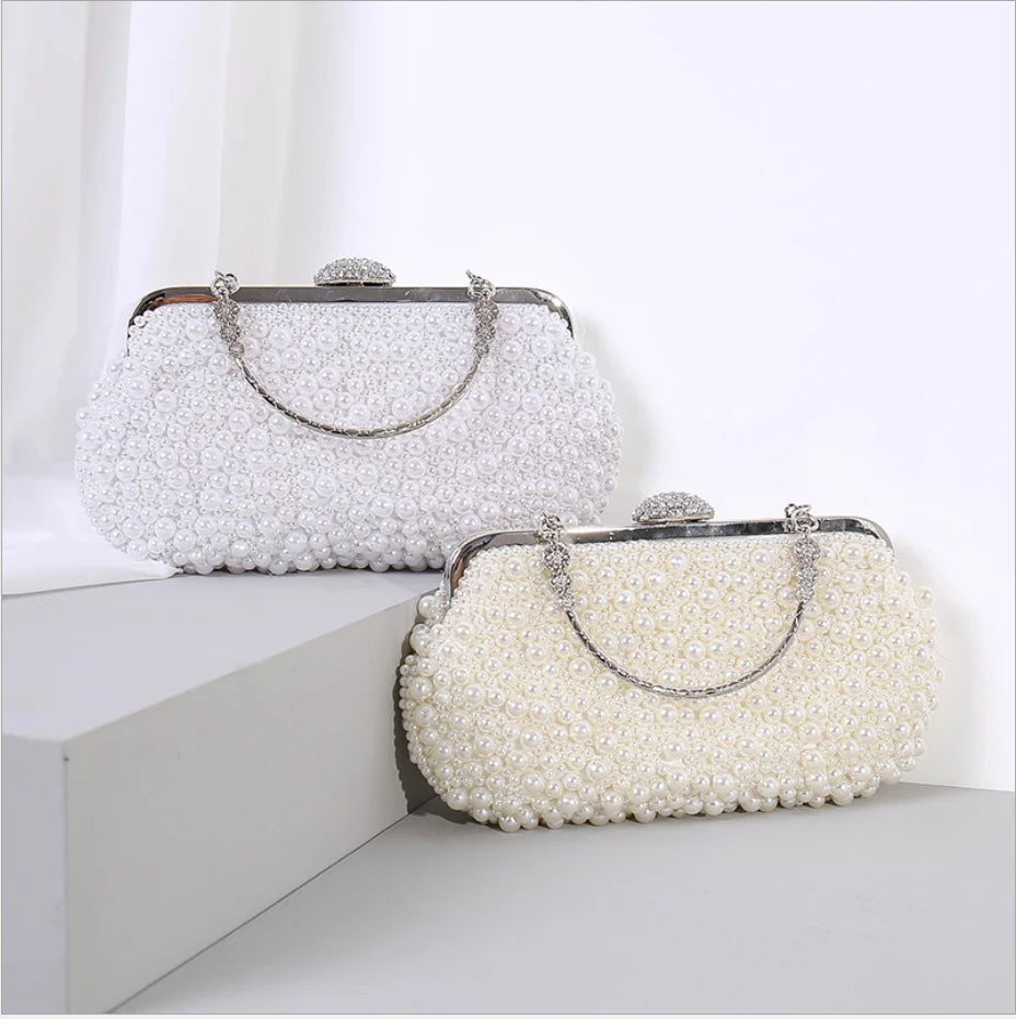 women creamy-white Clutch purse wallet bag female white Beaded Evening Bags lady Handbags Purses Dinner Minaudiere Bag party bag