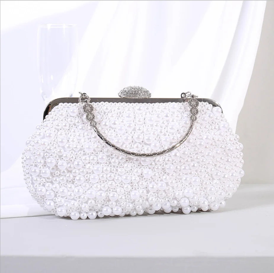 women creamy-white Clutch purse wallet bag female white Beaded Evening Bags lady Handbags Purses Dinner Minaudiere Bag party bag
