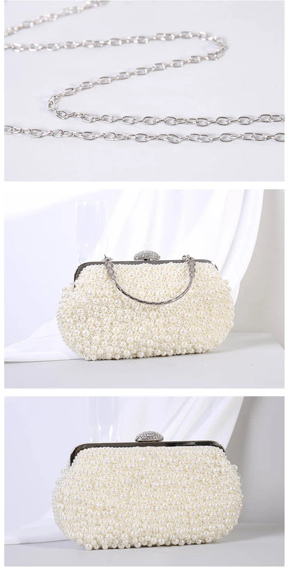 women creamy-white Clutch purse wallet bag female white Beaded Evening Bags lady Handbags Purses Dinner Minaudiere Bag party bag
