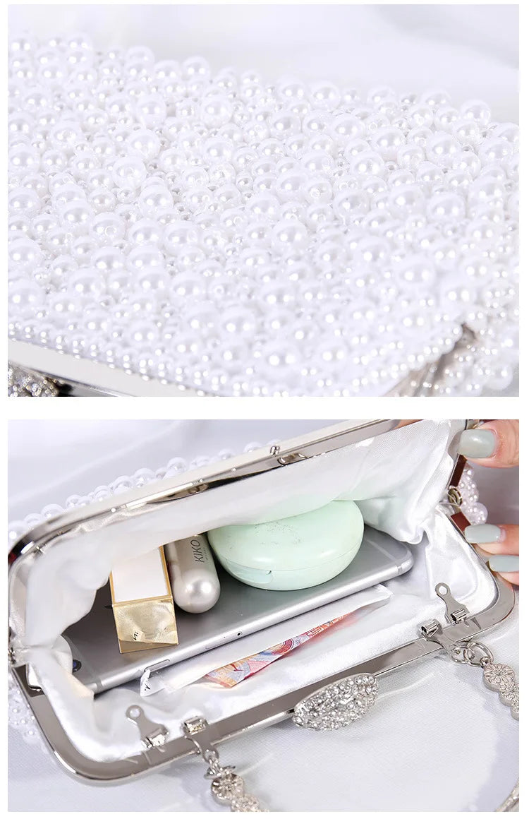 women creamy-white Clutch purse wallet bag female white Beaded Evening Bags lady Handbags Purses Dinner Minaudiere Bag party bag