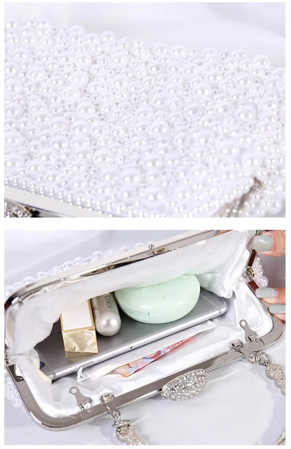 women creamy-white Clutch purse wallet bag female white Beaded Evening Bags lady Handbags Purses Dinner Minaudiere Bag party bag