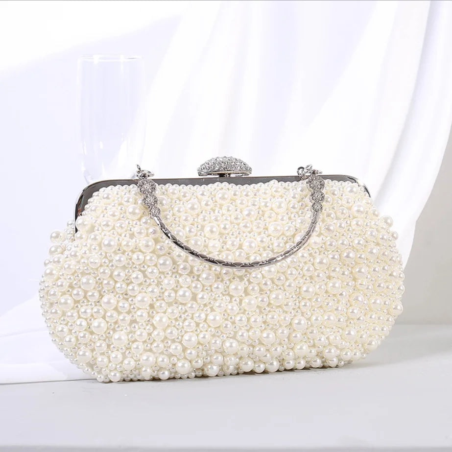 women creamy-white Clutch purse wallet bag female white Beaded Evening Bags lady Handbags Purses Dinner Minaudiere Bag party bag