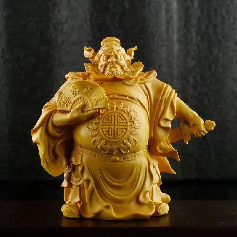 wood carved handlebars, domineering and auspicious, Zhong Kui character decorations, demonic and demonic control, and exquisite