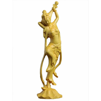 wood carving Dunhuang flying pipa Beauty decorative figures Statue Solid Wood Art Carving Home living  room decoration ornaments