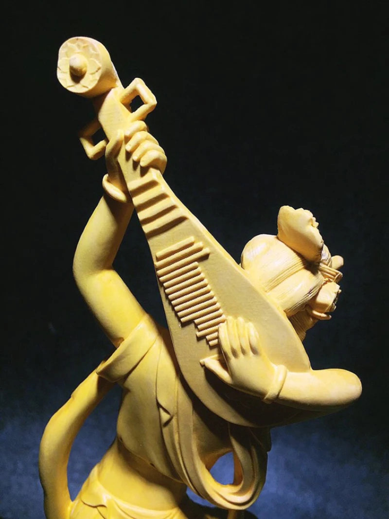 wood carving Dunhuang flying pipa Beauty decorative figures Statue Solid Wood Art Carving Home living  room decoration ornaments