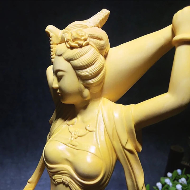 wood carving Dunhuang flying pipa Beauty decorative figures Statue Solid Wood Art Carving Home living  room decoration ornaments