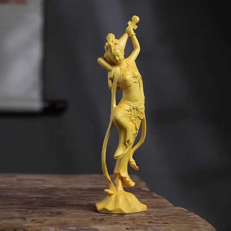 wood carving Dunhuang flying pipa Beauty decorative figures Statue Solid Wood Art Carving Home living  room decoration ornaments