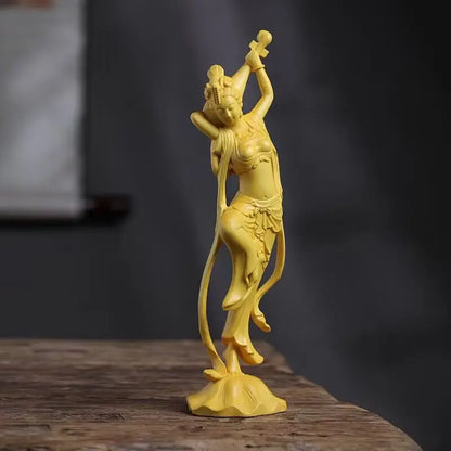 wood carving Dunhuang flying pipa Beauty decorative figures Statue Solid Wood Art Carving Home living  room decoration ornaments
