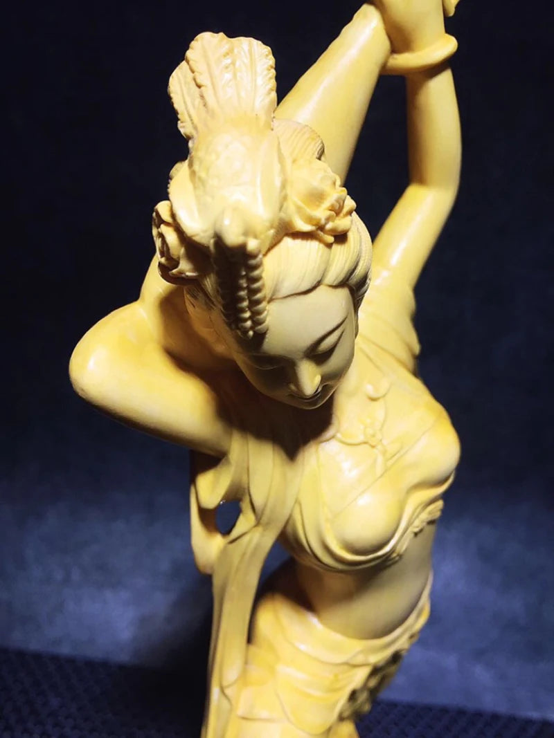 wood carving Dunhuang flying pipa Beauty decorative figures Statue Solid Wood Art Carving Home living  room decoration ornaments