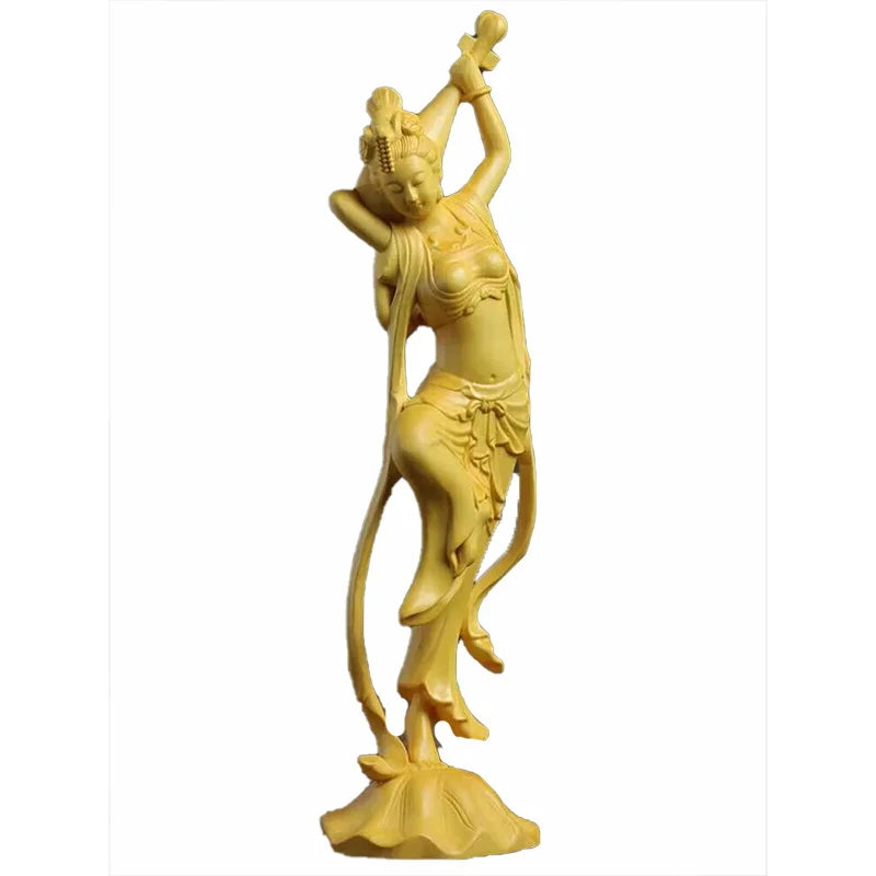 wood carving Dunhuang flying pipa Beauty decorative figures Statue Solid Wood Art Carving Home living  room decoration ornaments