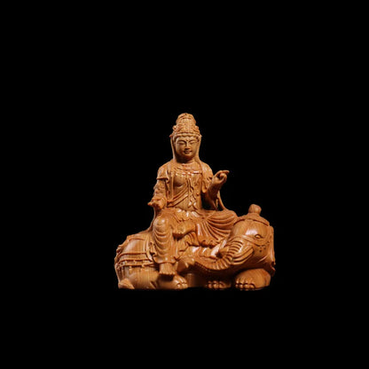 wood carving Manjushri, Samantabhadra solid wood statue Chinese Buddhist figures Home living room bedroom feng shui statue