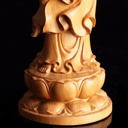 wood carving Ruyi Guanyin buddha statues China Buddha Feng Shui decorative characters Living room, office Room decoration