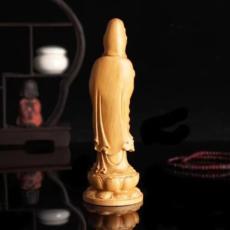 wood carving Ruyi Guanyin buddha statues China Buddha Feng Shui decorative characters Living room, office Room decoration
