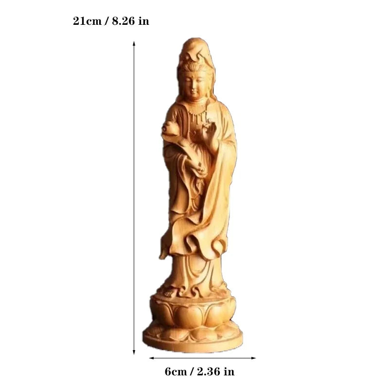 wood carving Ruyi Guanyin buddha statues China Buddha Feng Shui decorative characters Living room, office Room decoration