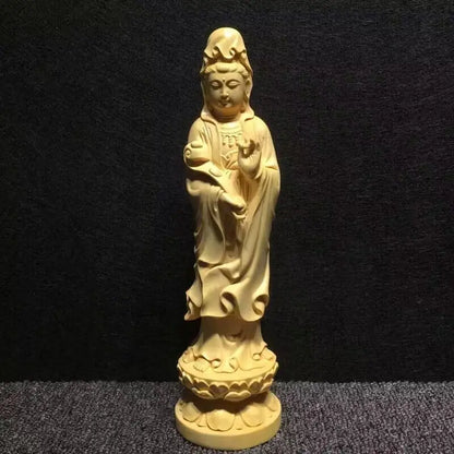 wood carving Ruyi Guanyin buddha statues China Buddha Feng Shui decorative characters Living room, office Room decoration