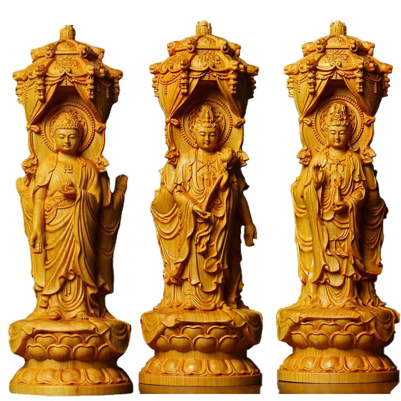 wooden Avalokitesvara Tathagata Buddha Statues figure statue traditional hand carving Home Decor Feng Shui Statue 20cm/7.86 in