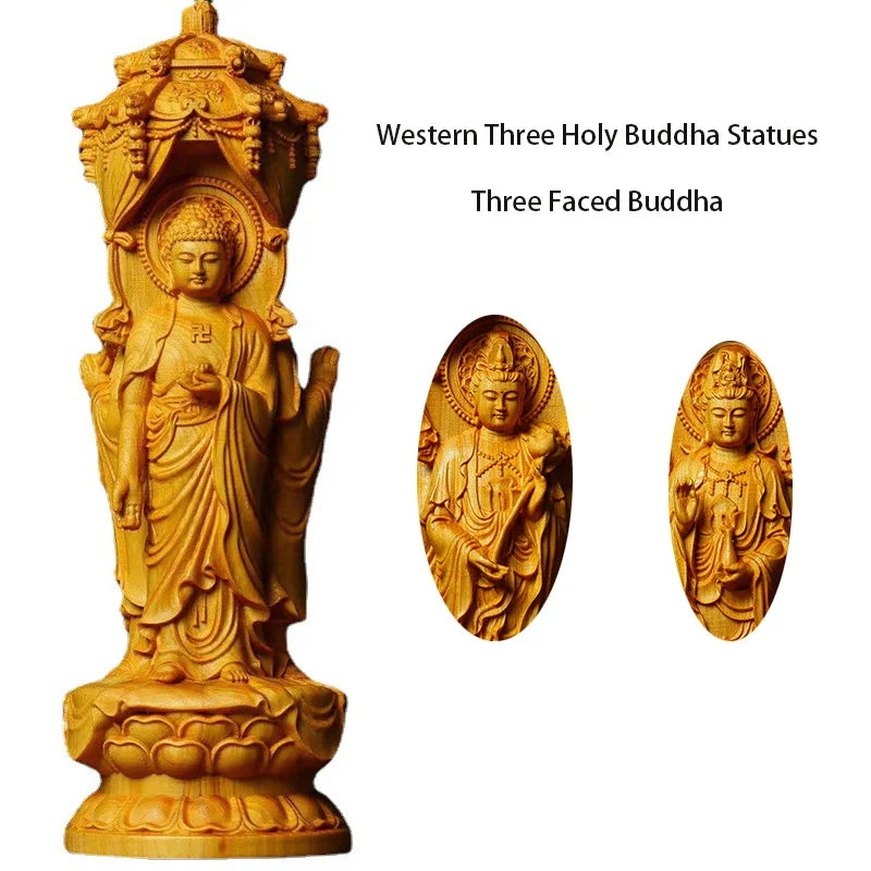 wooden Avalokitesvara Tathagata Buddha Statues figure statue traditional hand carving Home Decor Feng Shui Statue 20cm/7.86 in