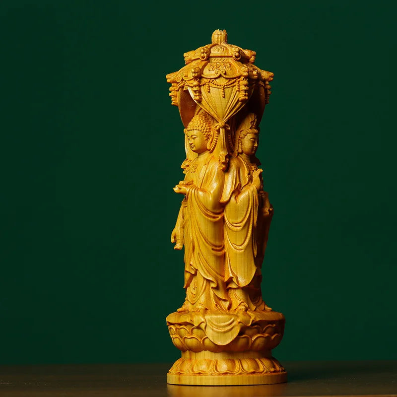 wooden Avalokitesvara Tathagata Buddha Statues figure statue traditional hand carving Home Decor Feng Shui Statue 20cm/7.86 in
