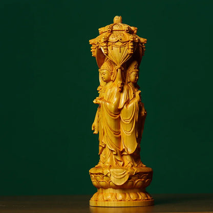 wooden Avalokitesvara Tathagata Buddha Statues figure statue traditional hand carving Home Decor Feng Shui Statue 20cm/7.86 in