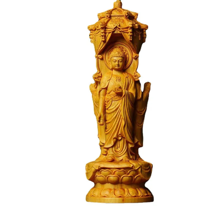 wooden Avalokitesvara Tathagata Buddha Statues figure statue traditional hand carving Home Decor Feng Shui Statue 20cm/7.86 in