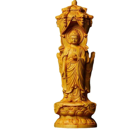 wooden Avalokitesvara Tathagata Buddha Statues figure statue traditional hand carving Home Decor Feng Shui Statue 20cm/7.86 in