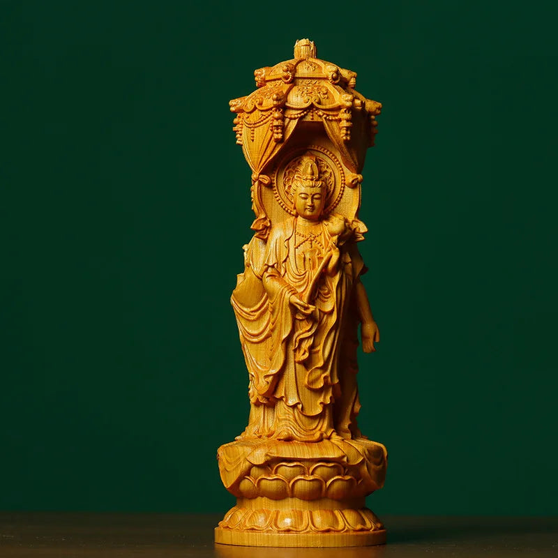 wooden Avalokitesvara Tathagata Buddha Statues figure statue traditional hand carving Home Decor Feng Shui Statue 20cm/7.86 in
