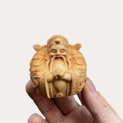 wooden God of wealth decorative Small ornaments Characters hand-carved Cute Home Mini Art Statue lucky small gift