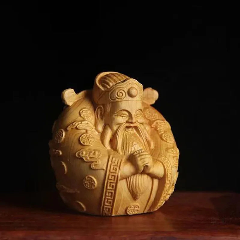 wooden God of wealth decorative Small ornaments Characters hand-carved Cute Home Mini Art Statue lucky small gift