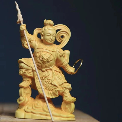 wooden Nezha Mythical figure statue Hand carving Lovely living room Room decorations Solid wood crafts