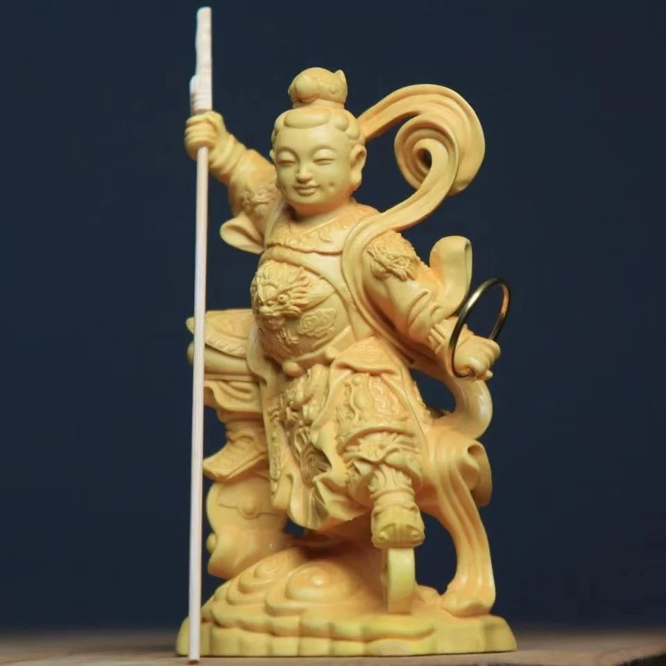 wooden Nezha Mythical figure statue Hand carving Lovely living room Room decorations Solid wood crafts