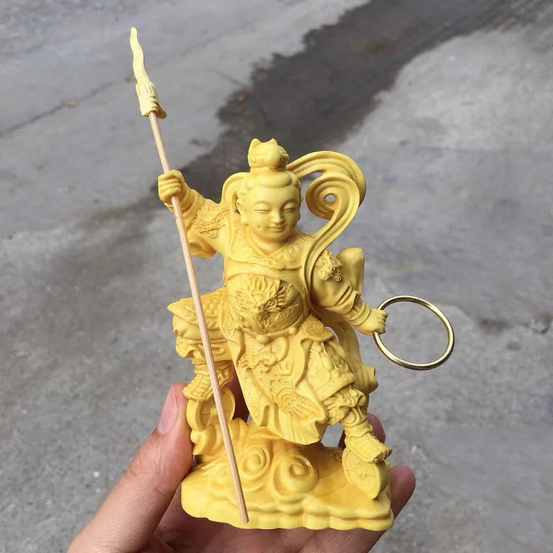 wooden Nezha Mythical figure statue Hand carving Lovely living room Room decorations Solid wood crafts