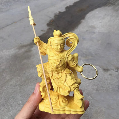 wooden Nezha Mythical figure statue Hand carving Lovely living room Room decorations Solid wood crafts