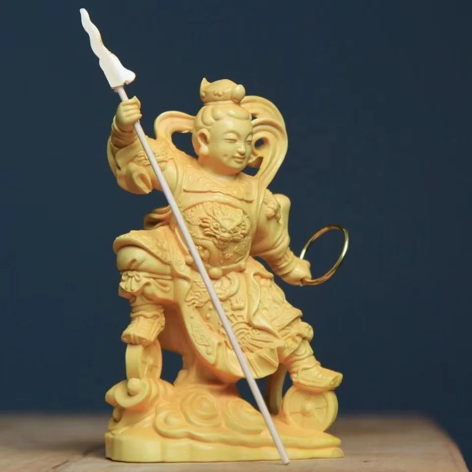 wooden Nezha Mythical figure statue Hand carving Lovely living room Room decorations Solid wood crafts