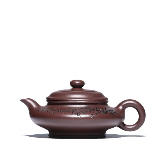 yixing are recommended and pure manual kung fu tea set undressed ore purple clay teapot plum blossom virtual flat pot