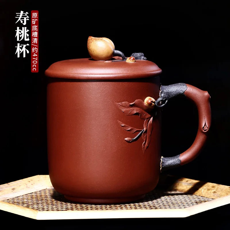 yixing undressed ore purple sand tea cup pure manual heap flower peach is a cup of tea set gift lettering customization