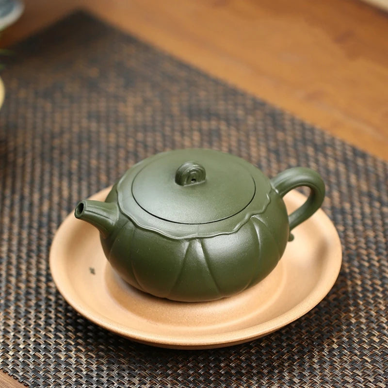 yixing zisha green clay tea pot handmade lotus carved design 280ml tea brewer