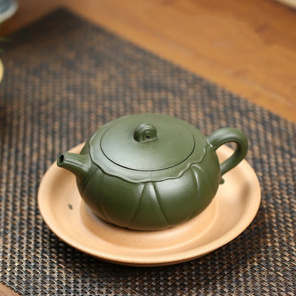 yixing zisha green clay tea pot handmade lotus carved design 280ml tea brewer