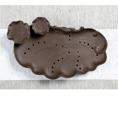 yixing zisha tea plate reservoir tea tray Chinese purple clay holder for tea pot cup lotus design creative tea boat L38cm W23cm