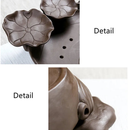 yixing zisha tea plate reservoir tea tray Chinese purple clay holder for tea pot cup lotus design creative tea boat L38cm W23cm