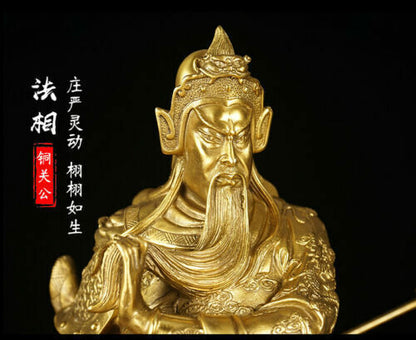 48cm,China gift Feng shui brass Duke Guan Gong Yu Warrior God wealth Statue 關关羽公