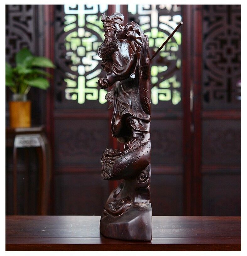 47cm,China Guan Yu Gong Warrior God Buddha Wood Statue Guanyu Dragon Figure 18"