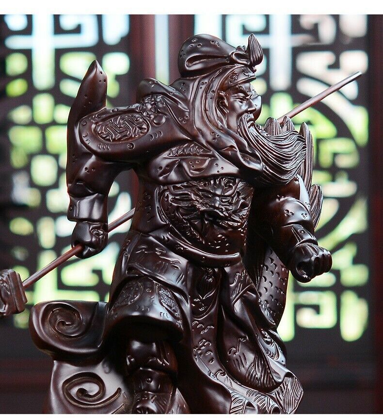 47cm,China Guan Yu Gong Warrior God Buddha Wood Statue Guanyu Dragon Figure 18"