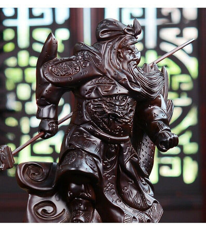 47cm,China Guan Yu Gong Warrior God Buddha Wood Statue Guanyu Dragon Figure 18"