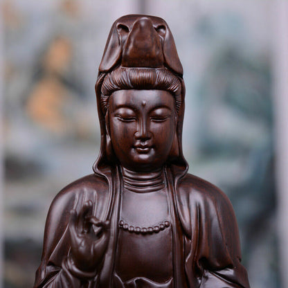 8",China Buddhism Wood Carved GuanYin Kwan-yin Buddha Statue craft Goddess 20cm